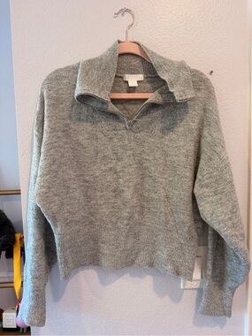 H&M Gray Half-Zip Cowl Neck Sweater
